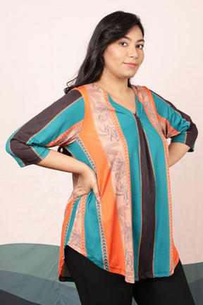 Plus Size Ethnic Striped Centre Pleat Top