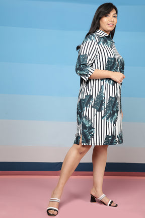 Tropical Stripes Shirt Dress