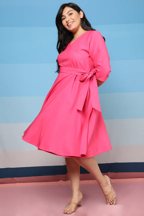 Plus Size Bright Pink True Wrap Dress