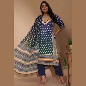 amydus blue green ombre bandhej 4xl size rayon kurta set