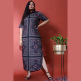 Black Ethnic Scarf Side Slit Long Dress