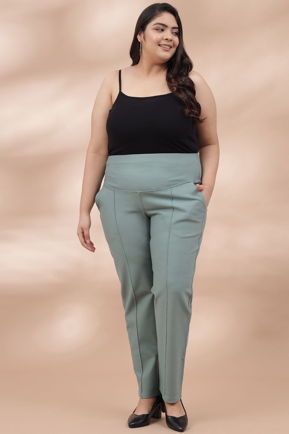 Buy Mint Green Crease Seam Tummy Tucker Pants