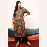 Marsh Green Leaf Print Kurta cum Shrug