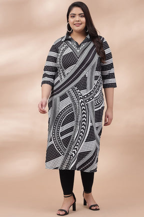Amydus Monochrom Melody Plus Size Blended knit fabric Collar Kurta